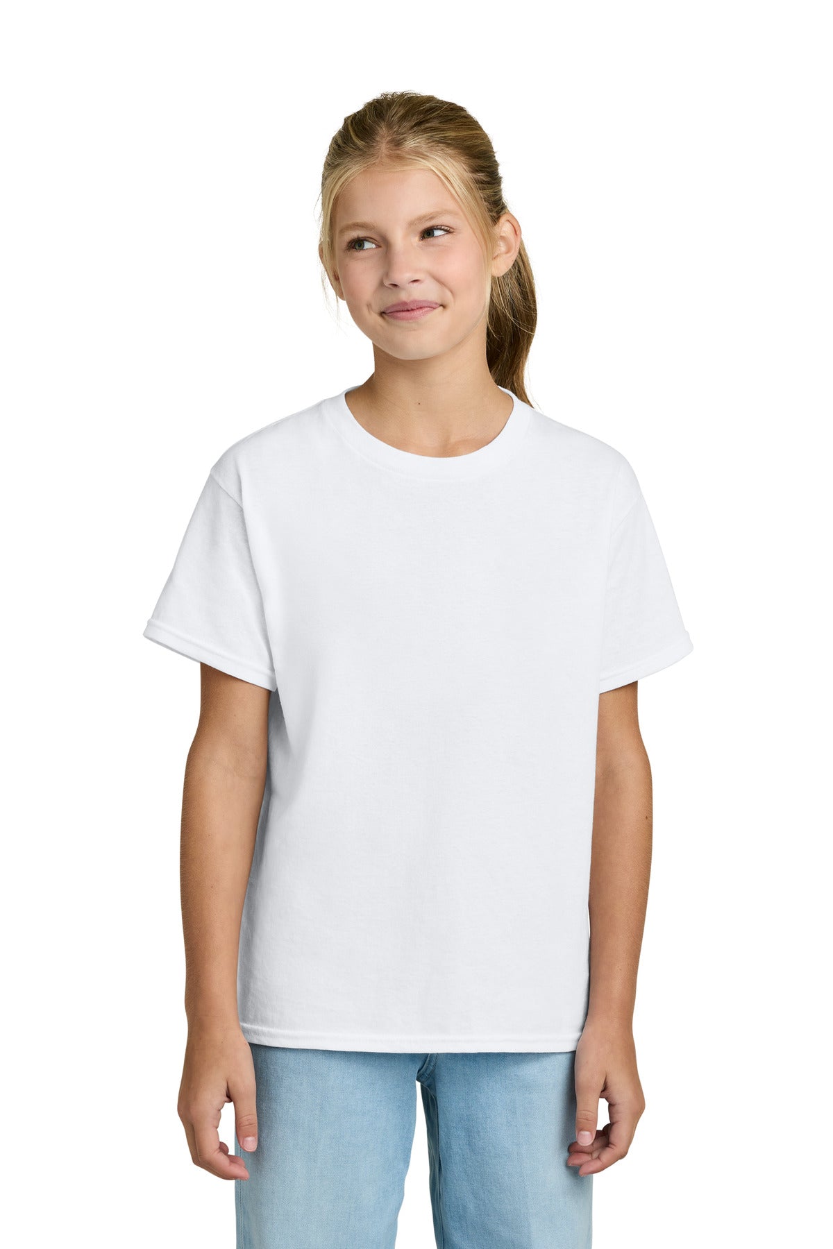 Custom logo Gildan® Youth Light Cotton Tee 3000B in White