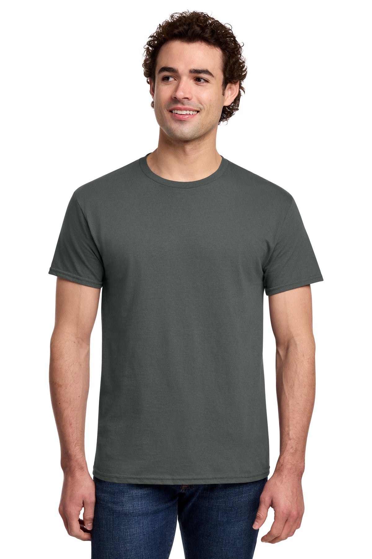 Custom logo Gildan® Light Cotton Tee 3000 in Charcoal