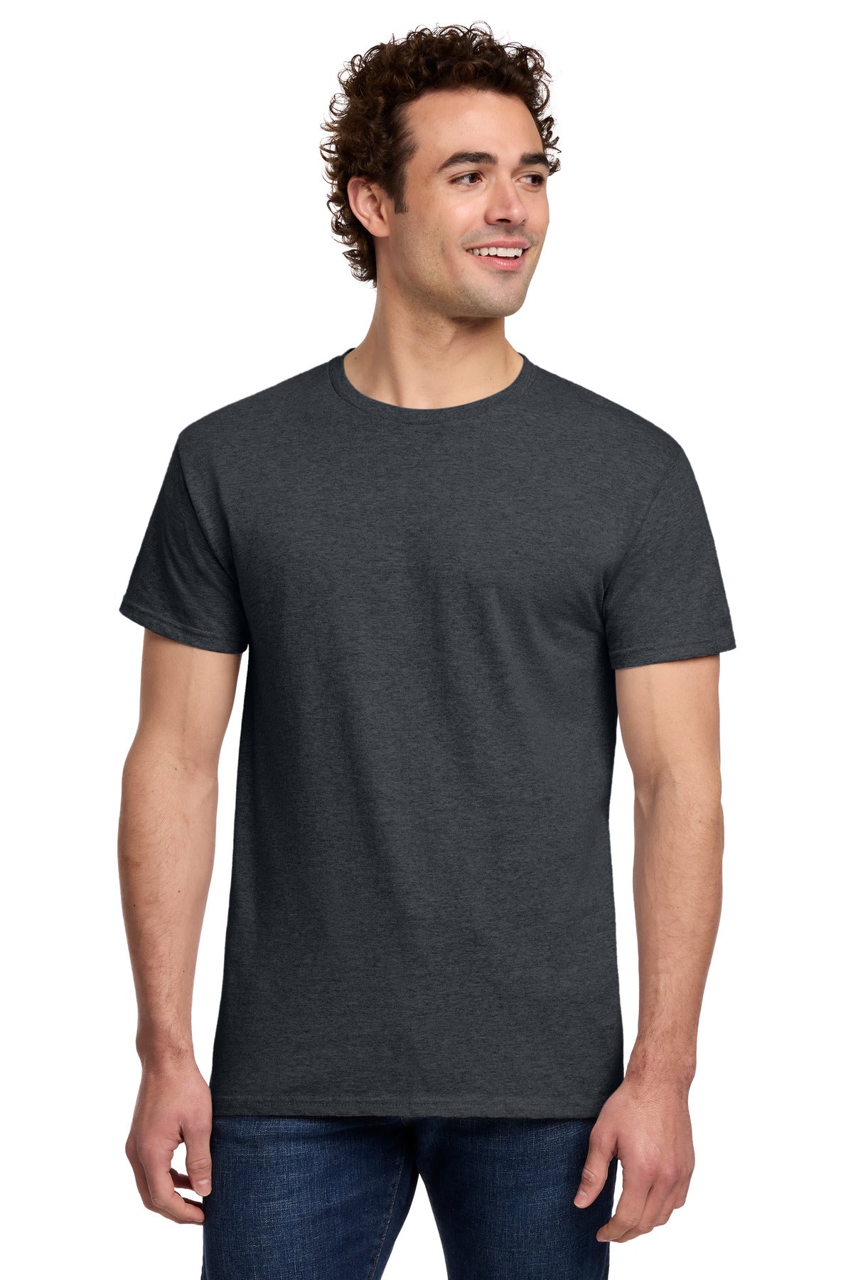Custom logo Gildan® Light Cotton Tee 3000 in Dark Heather