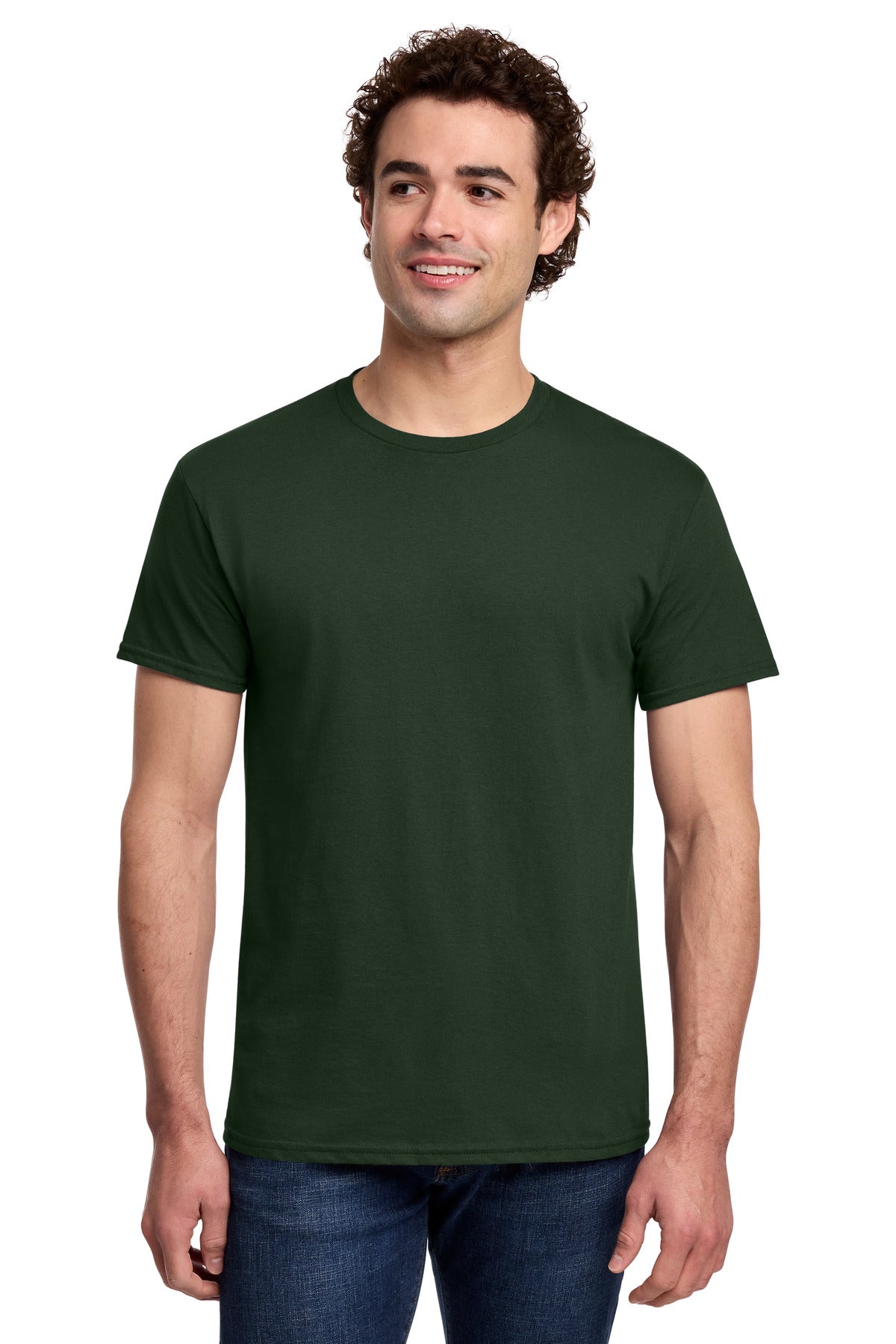 Custom logo Gildan® Light Cotton Tee 3000 in Forest Green