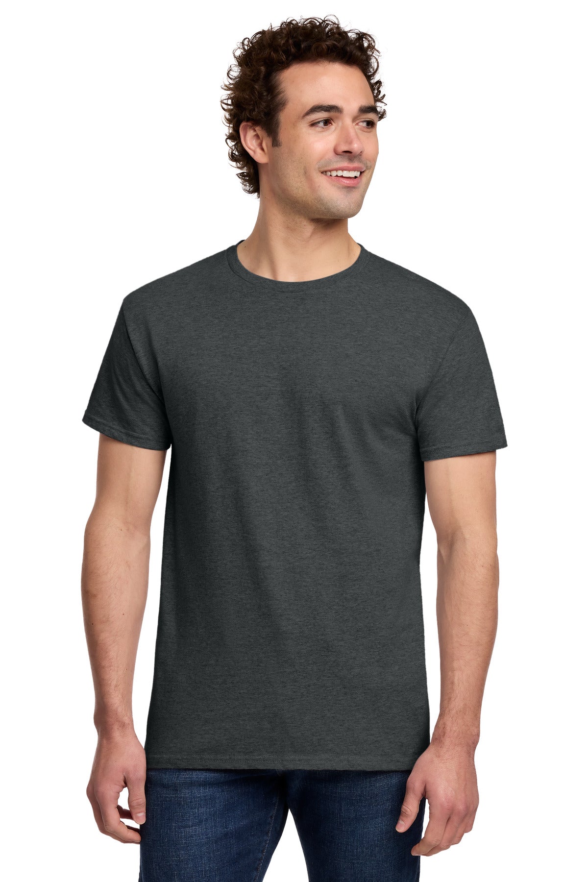Custom logo Gildan® Light Cotton Tee 3000 in Heather Dark Grey