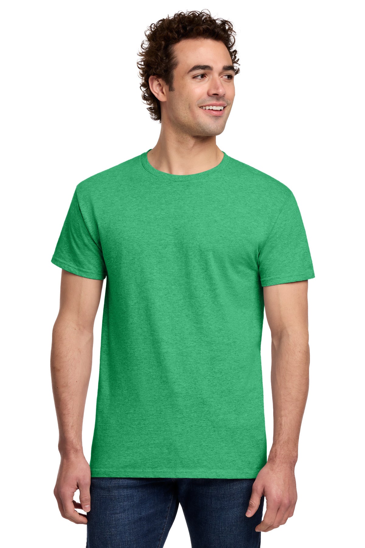 Custom logo Gildan® Light Cotton Tee 3000 in Heather Irish Green