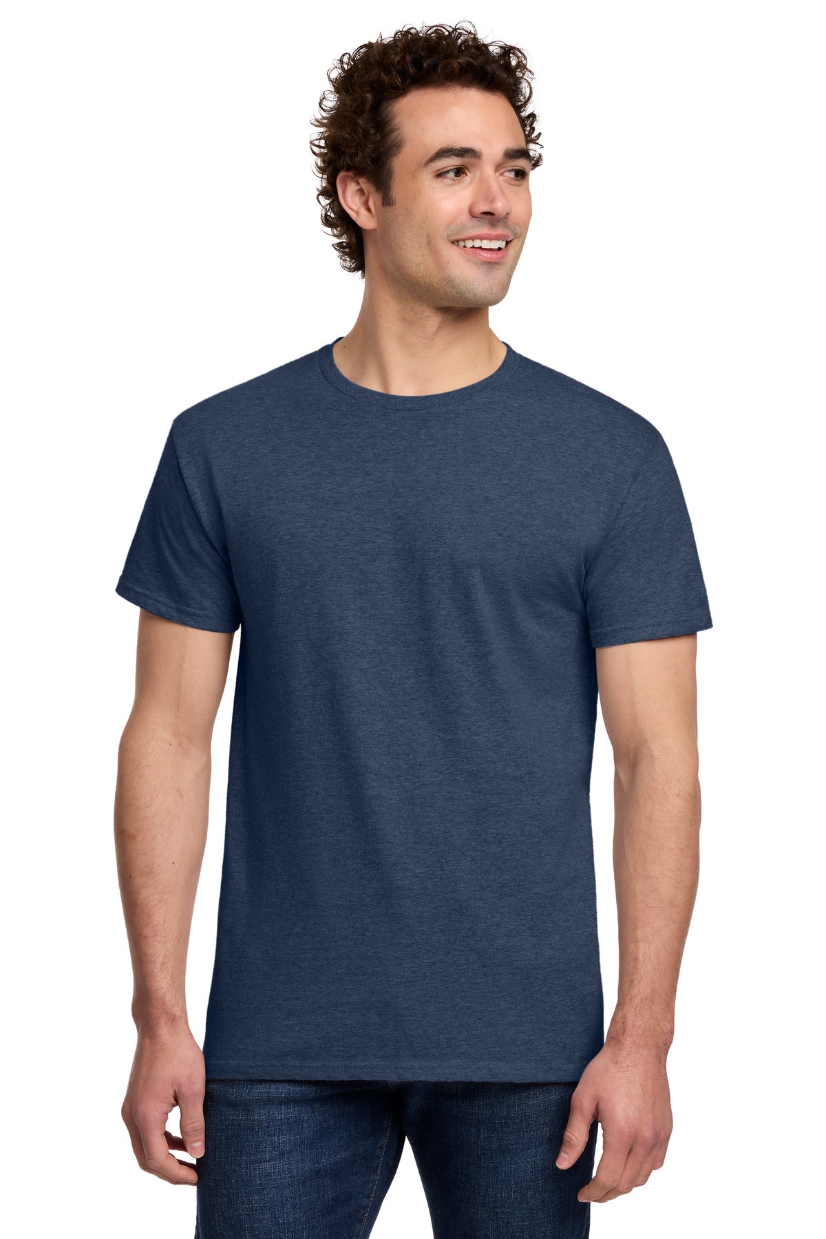 Custom logo Gildan® Light Cotton Tee 3000 in Heather Navy
