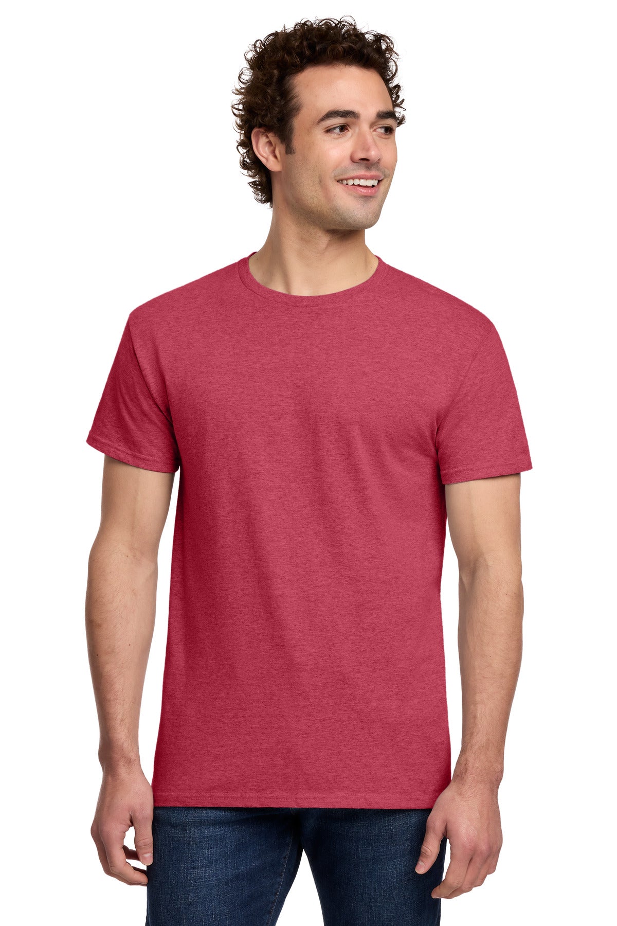 Custom logo Gildan® Light Cotton Tee 3000 in Heather Red