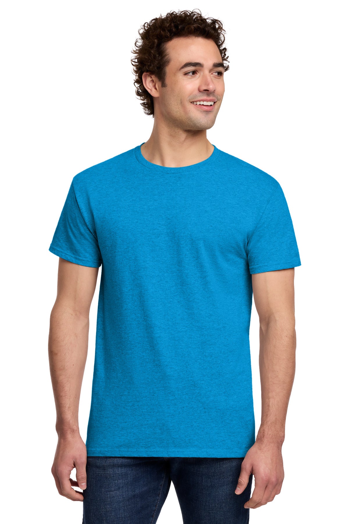 Custom logo Gildan® Light Cotton Tee 3000 in Heather Sapphire