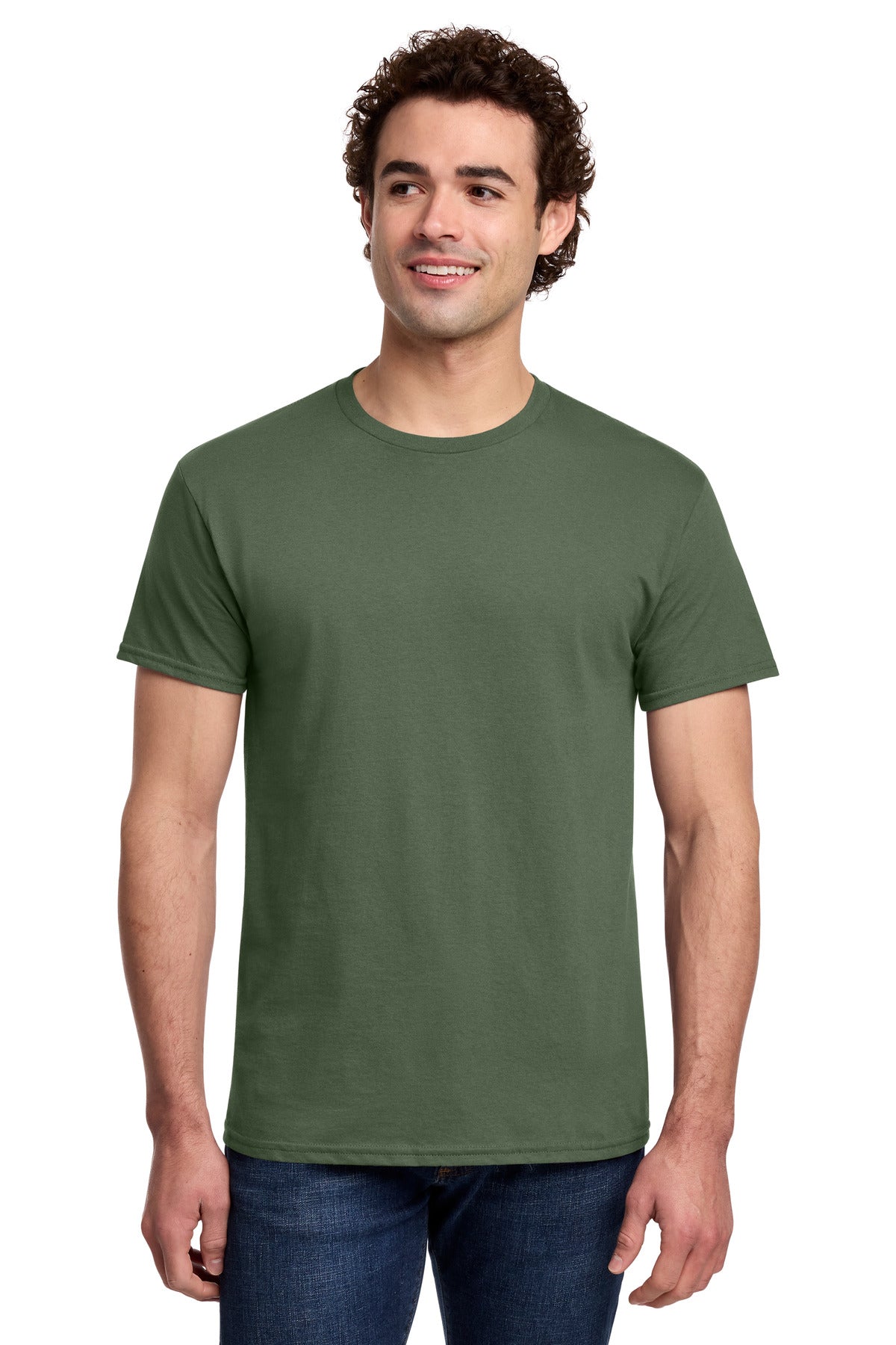 Custom logo Gildan® Light Cotton Tee 3000 in Military Green