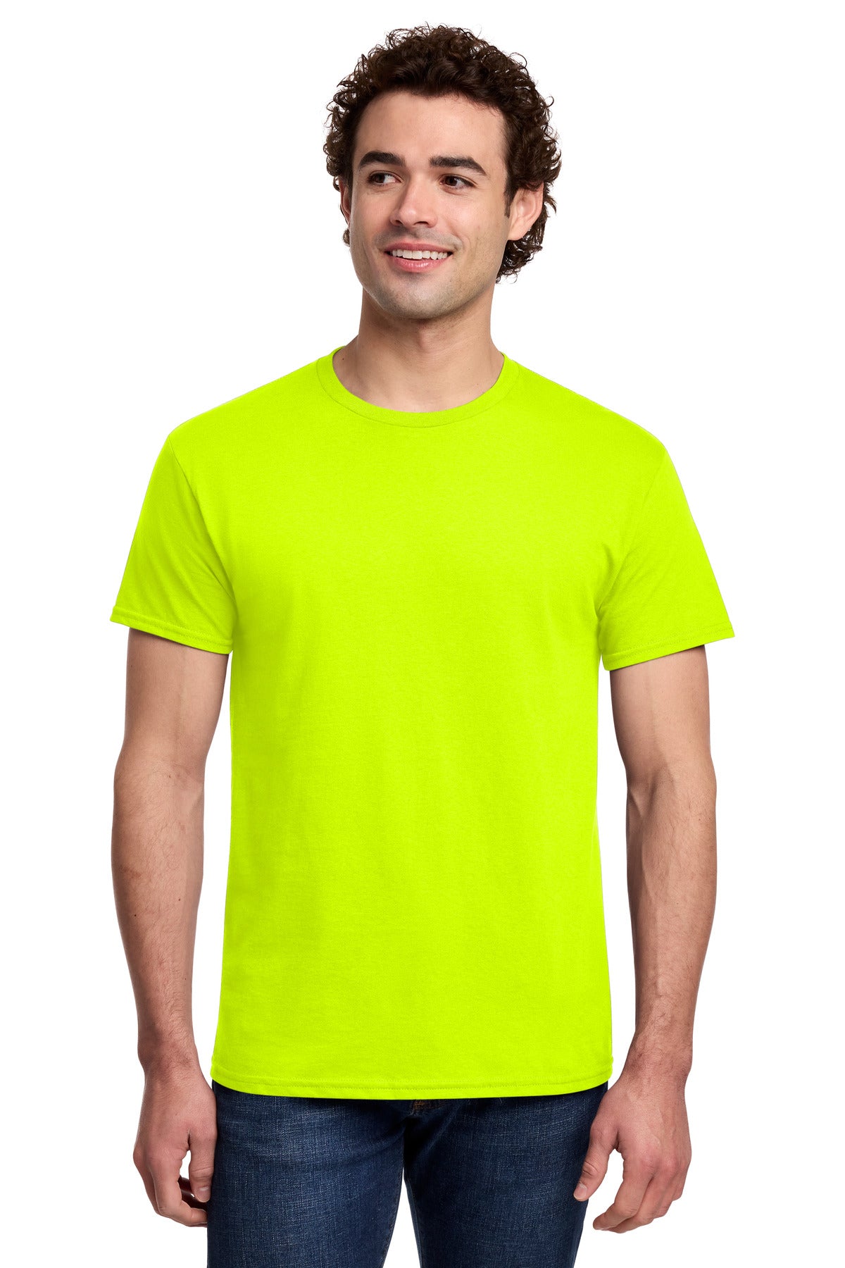 Custom logo Gildan® Light Cotton Tee 3000 in Safety Green