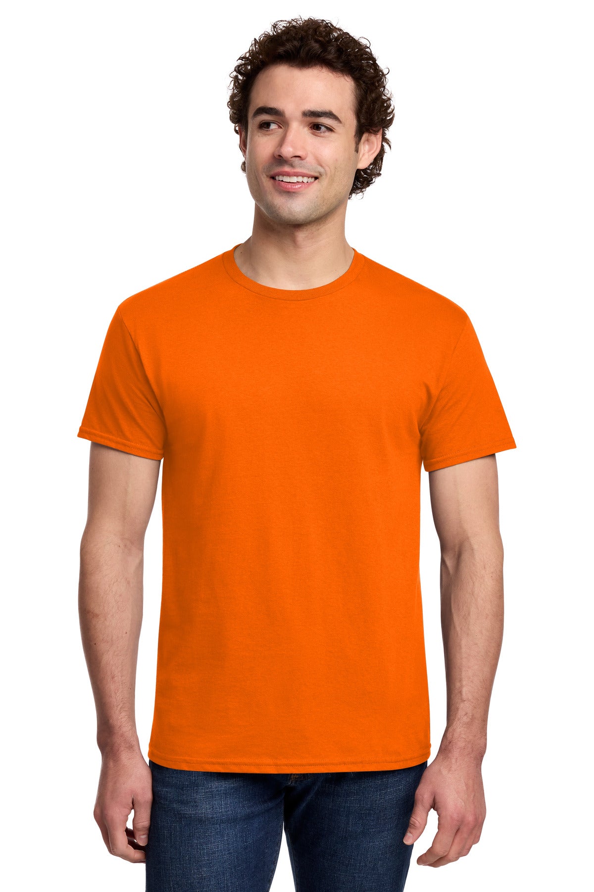 Custom logo Gildan® Light Cotton Tee 3000 in S. Orange