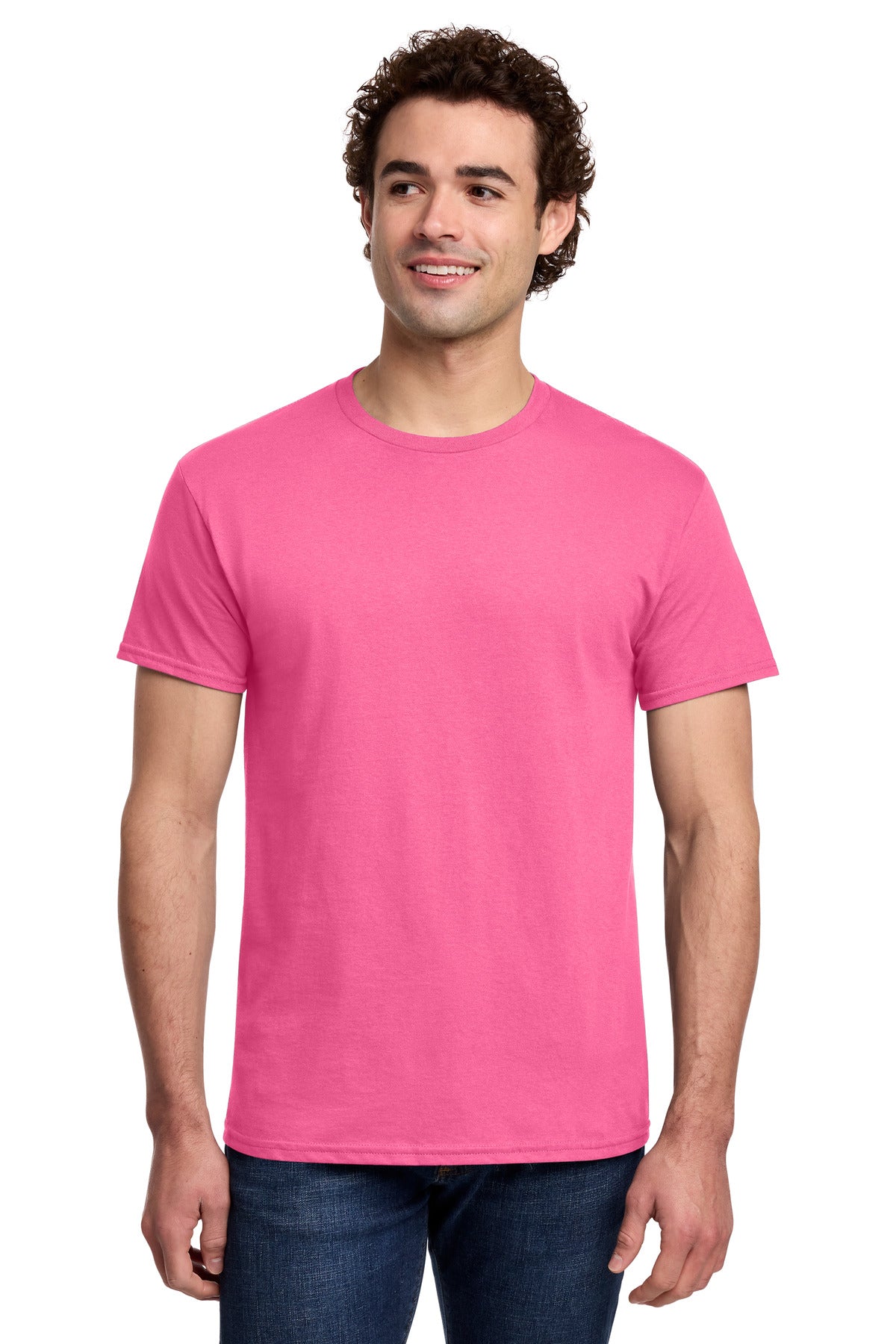 Custom logo Gildan® Light Cotton Tee 3000 in Safety Pink