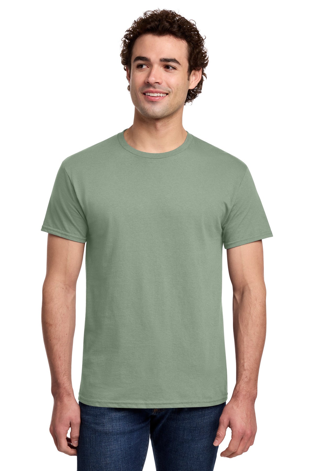 Custom logo Gildan® Light Cotton Tee 3000 in Sage