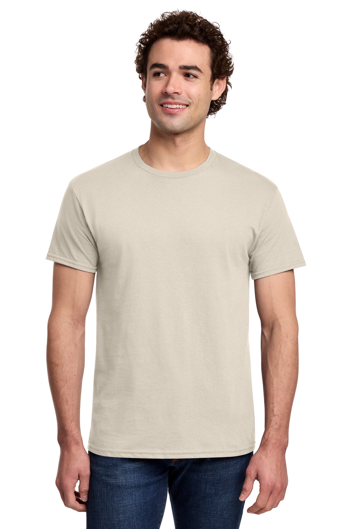 Custom logo Gildan® Light Cotton Tee 3000 in Sand