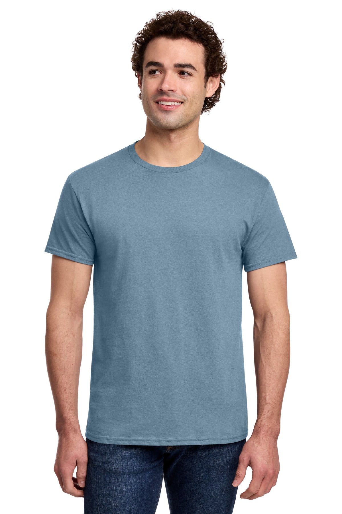 Custom logo Gildan® Light Cotton Tee 3000 in Stone Blue