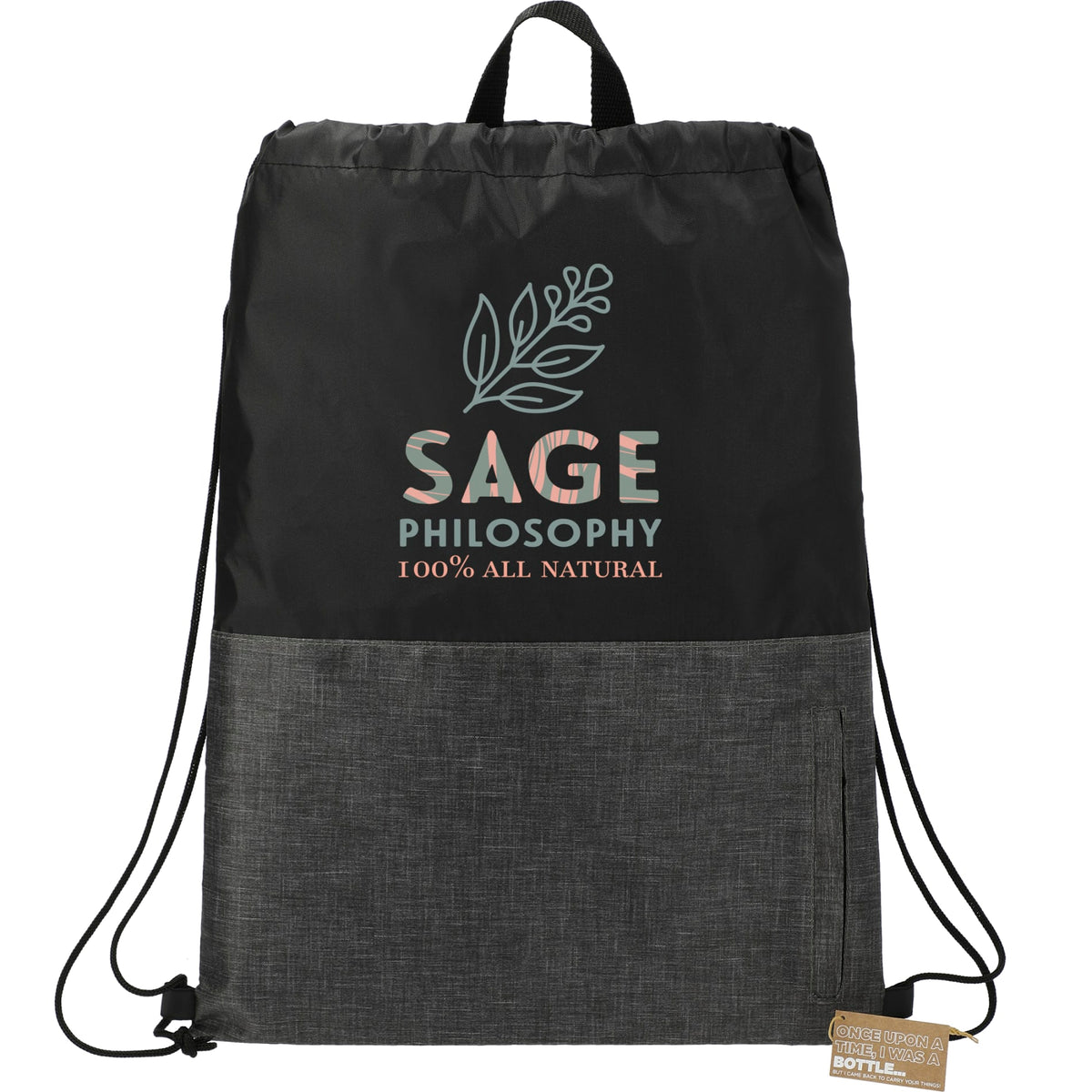 Custom logo Ash Zippered Recycled Drawstring Bag
