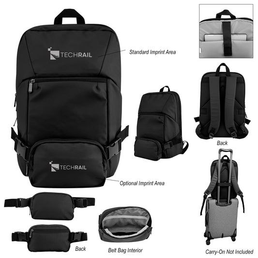 Custom logo Yosemite rPET Backpack With Removeable Belt Bag
