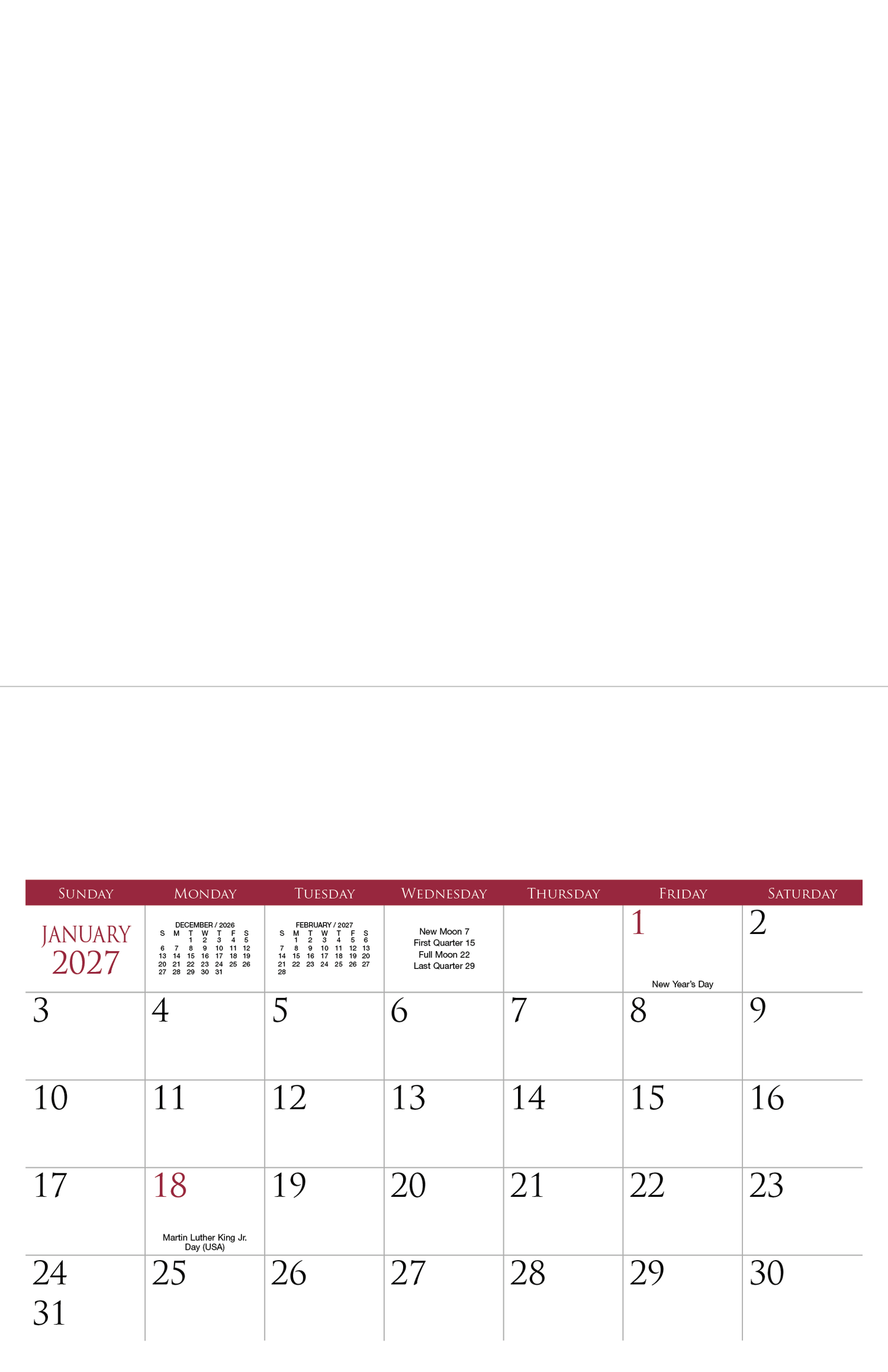Small Quantity Custom - Stapled Calendar