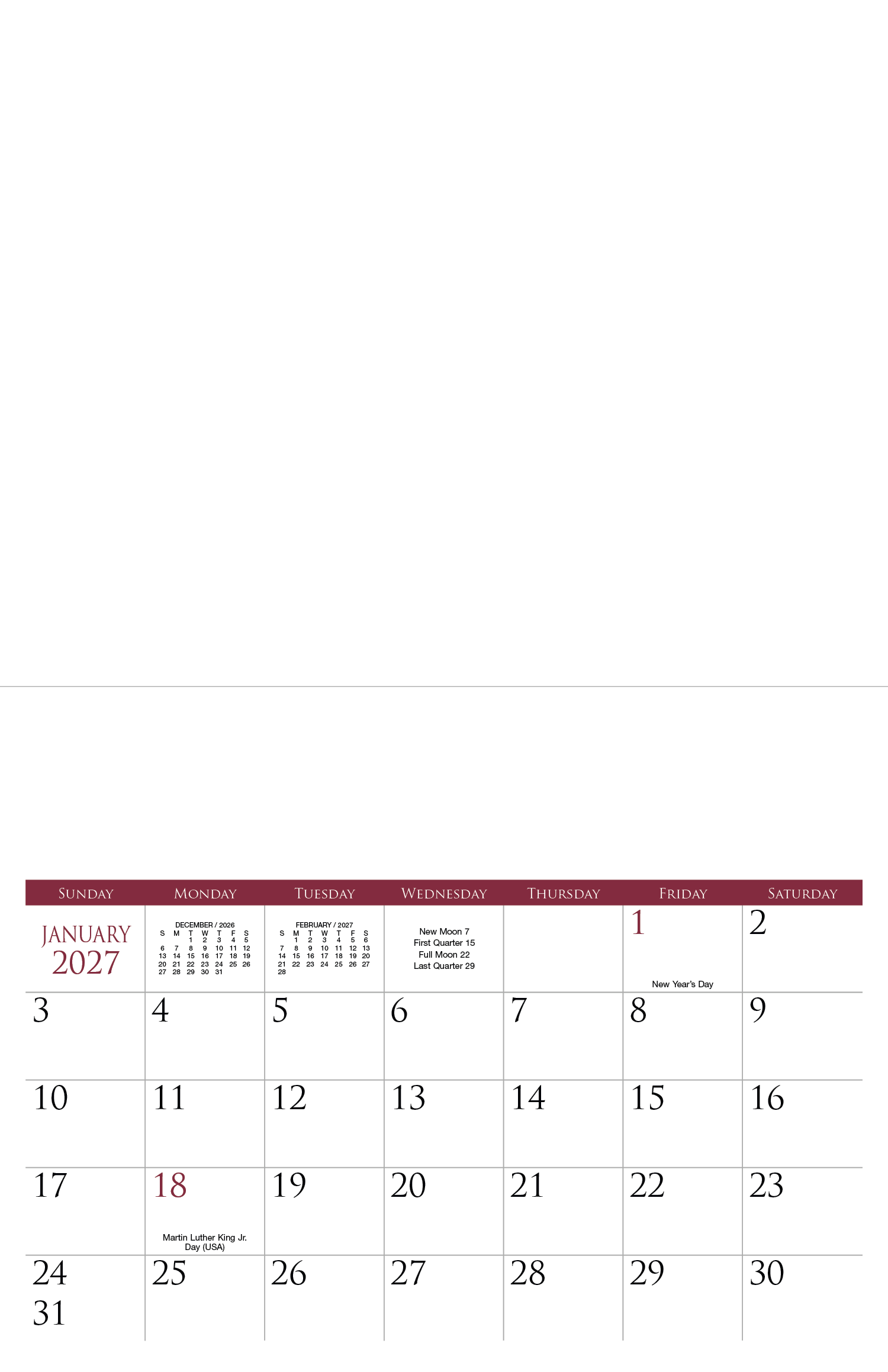 Small Quantity Custom - Stapled Calendar