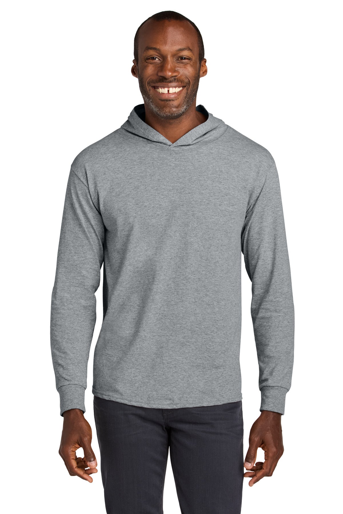 Custom logo Jerzees Classics™ Unisex Cotton Long Sleeve Hooded T-Shirt 363LH in Athletic Heather