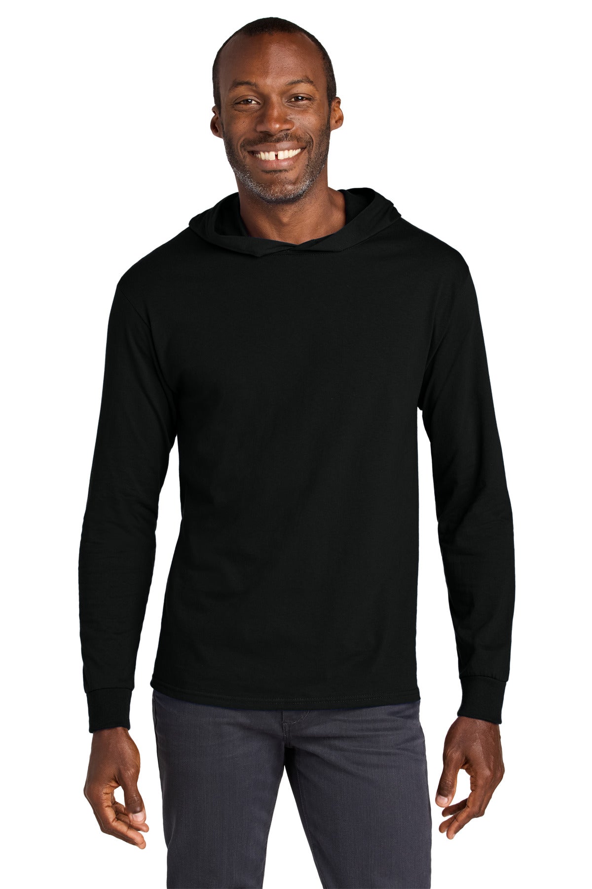 Custom logo Jerzees Classics™ Unisex Cotton Long Sleeve Hooded T-Shirt 363LH in Black Ink