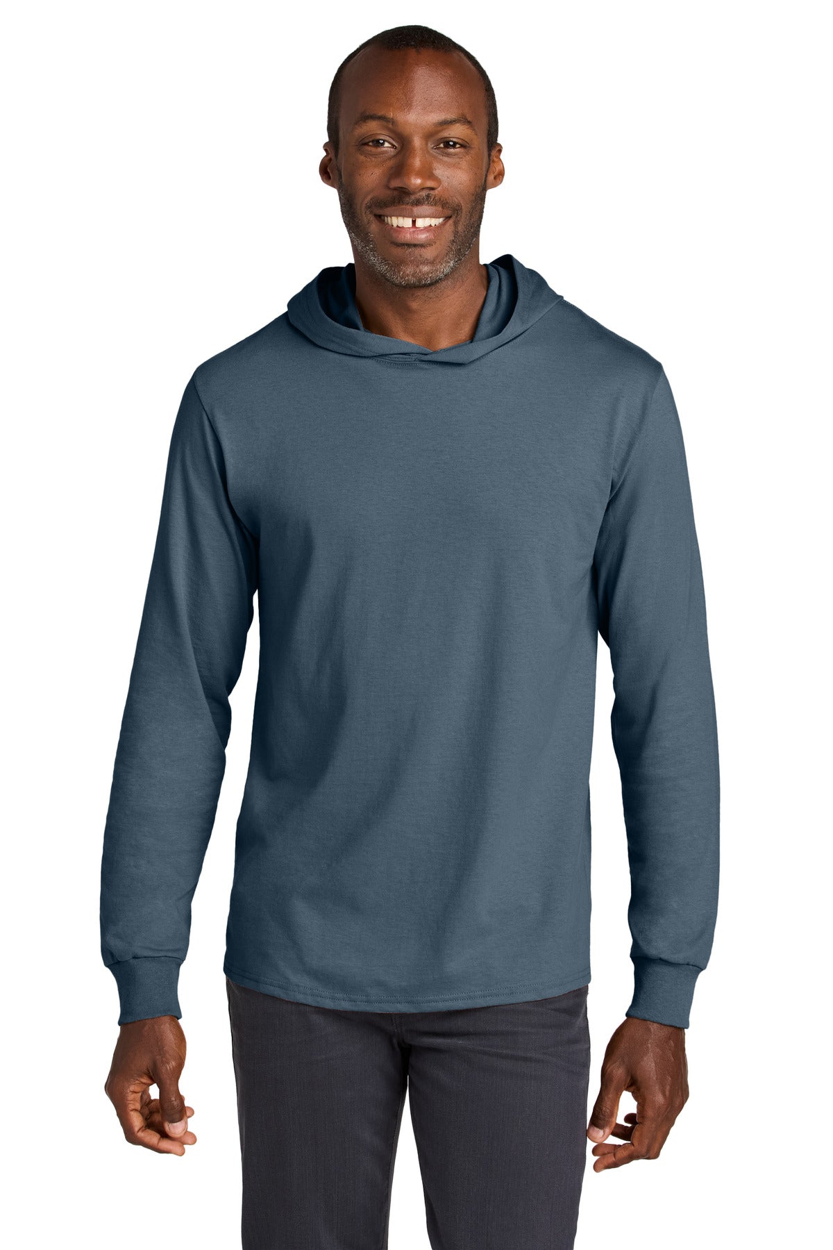 Custom logo Jerzees Classics™ Unisex Cotton Long Sleeve Hooded T-Shirt 363LH in Denim