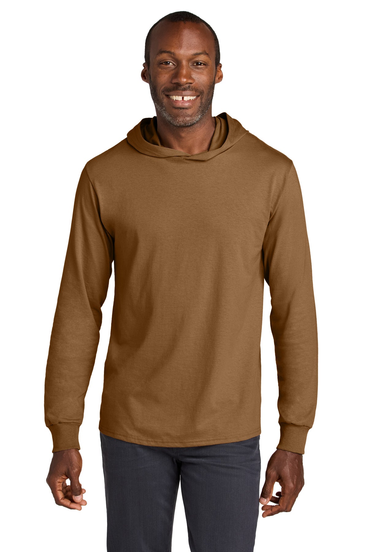 Custom logo Jerzees Classics™ Unisex Cotton Long Sleeve Hooded T-Shirt 363LH in Golden Pecan