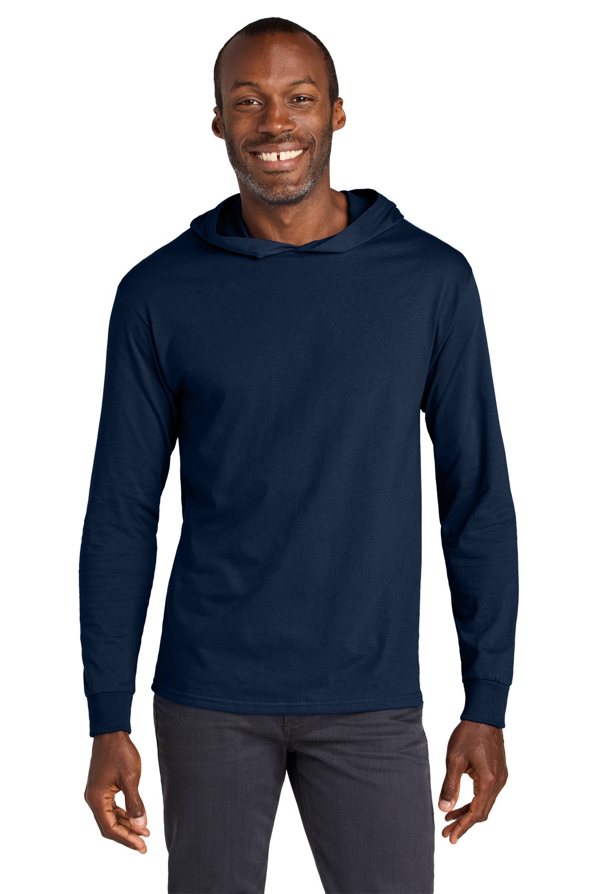 Custom logo Jerzees Classics™ Unisex Cotton Long Sleeve Hooded T-Shirt 363LH in J. Navy