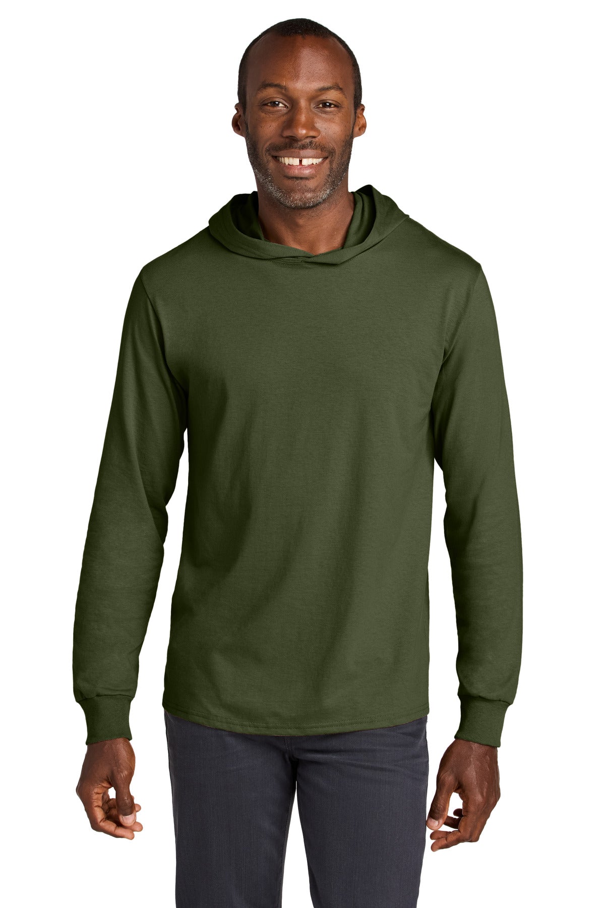 Custom logo Jerzees Classics™ Unisex Cotton Long Sleeve Hooded T-Shirt 363LH in Military Green