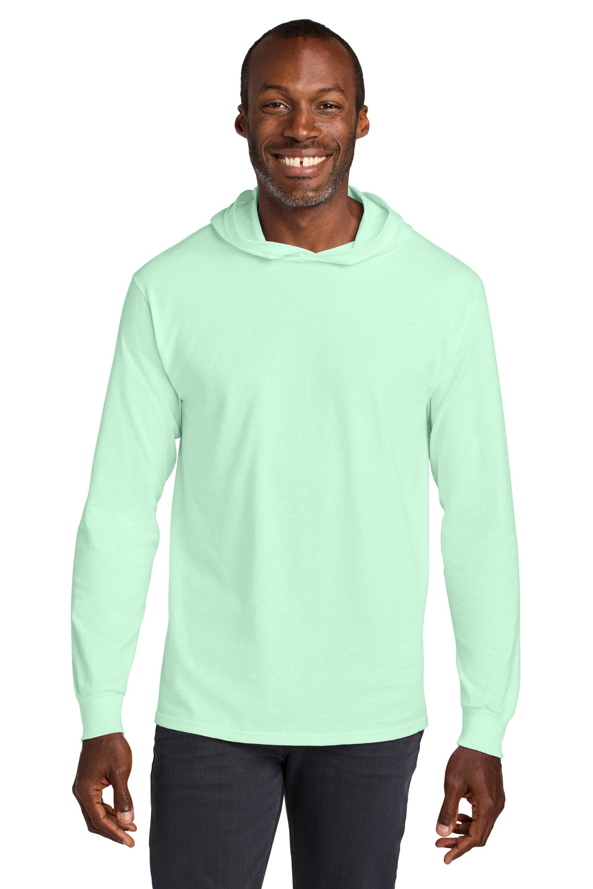 Custom logo Jerzees Classics™ Unisex Cotton Long Sleeve Hooded T-Shirt 363LH in Mint To Be