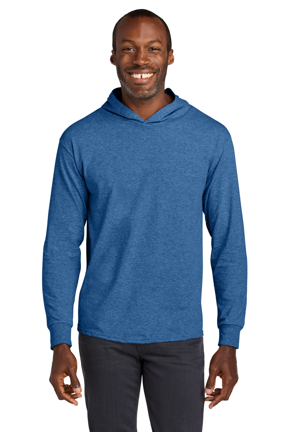 Custom logo Jerzees Classics™ Unisex Cotton Long Sleeve Hooded T-Shirt 363LH in Retro Heather Royal