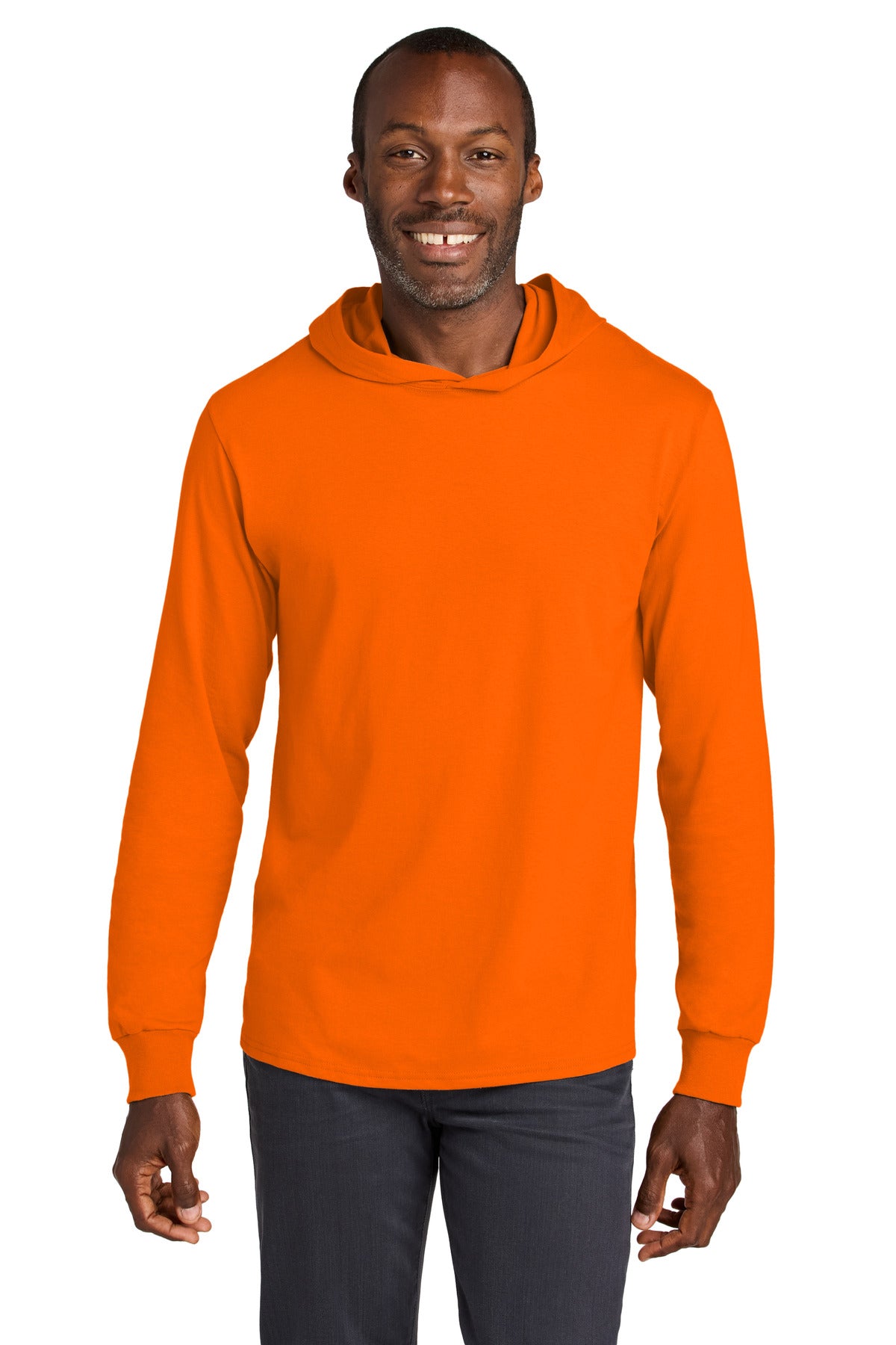 Custom logo Jerzees Classics™ Unisex Cotton Long Sleeve Hooded T-Shirt 363LH in Safety Orange