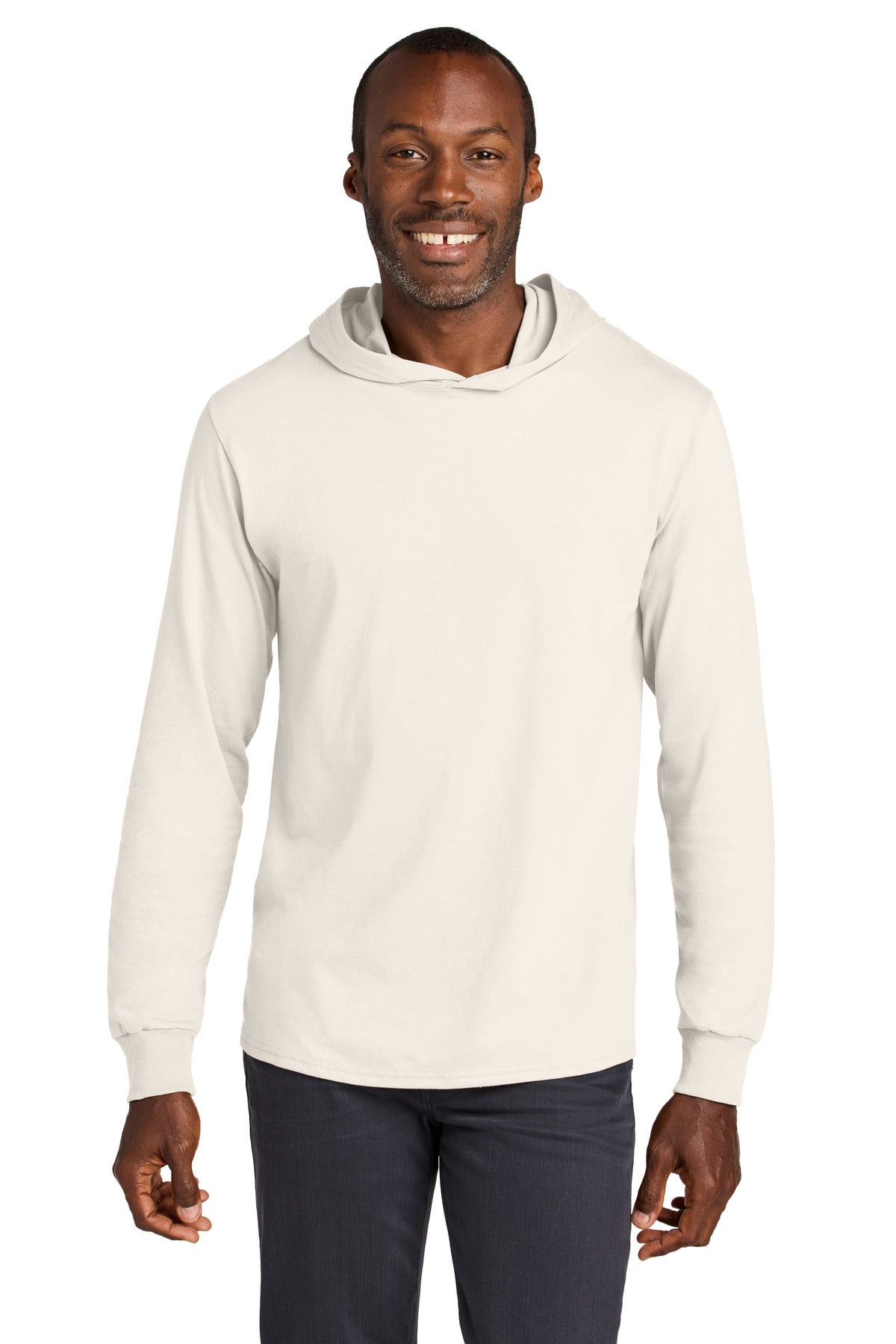 Custom logo Jerzees Classics™ Unisex Cotton Long Sleeve Hooded T-Shirt 363LH in Sweet Cream Heather