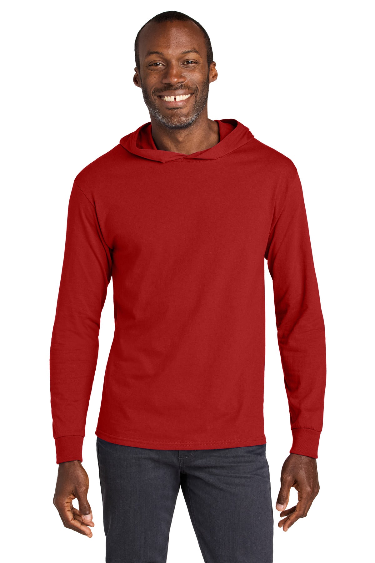 Custom logo Jerzees Classics™ Unisex Cotton Long Sleeve Hooded T-Shirt 363LH in True Red