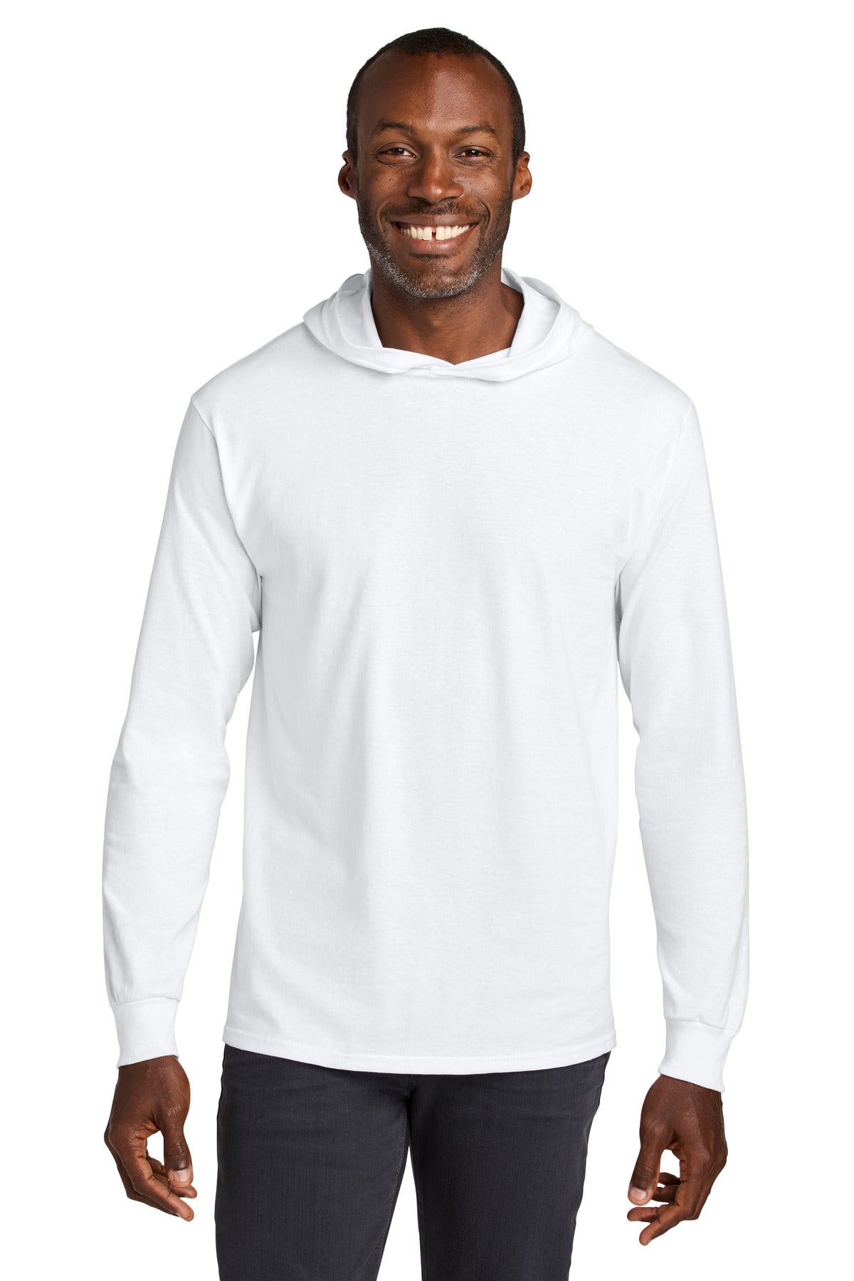 Custom logo Jerzees Classics™ Unisex Cotton Long Sleeve Hooded T-Shirt 363LH in White