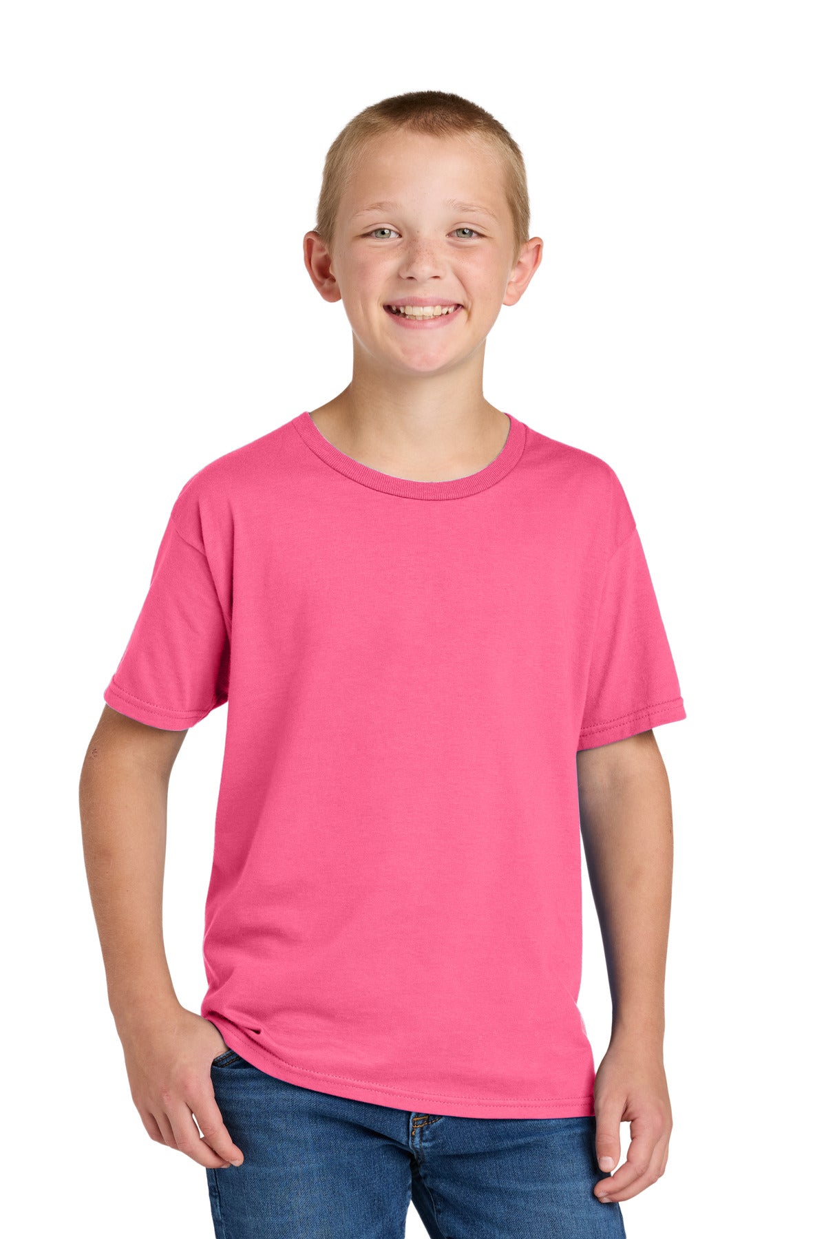 Custom logo Jerzees Classics™ Youth Cotton T-Shirt 363Y in Neon Pink