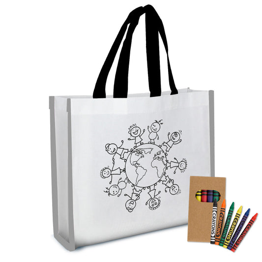 Custom logo Reflective Non-Woven Coloring Tote Bag With Crayons