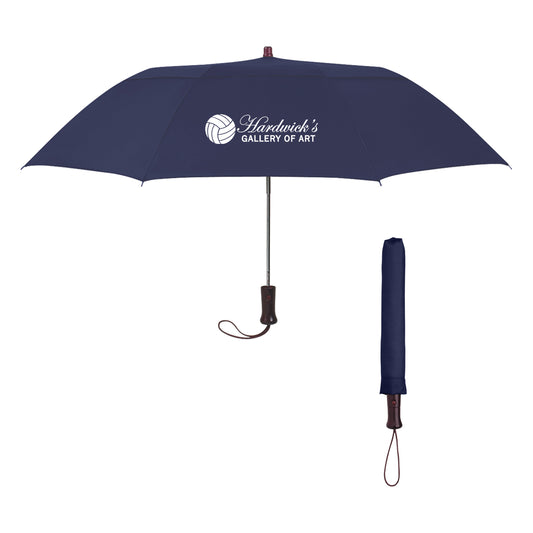 Custom logo 44" Arc Telescopic Folding Wood Handle Umbrella