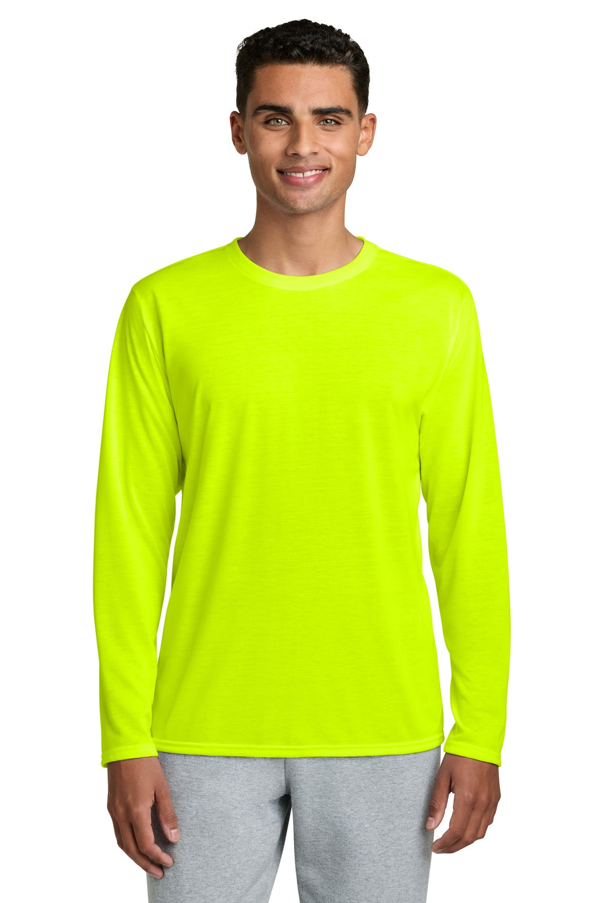 Custom logo Gildan Performance® Long Sleeve T-Shirt. 42400 in Safety Green
