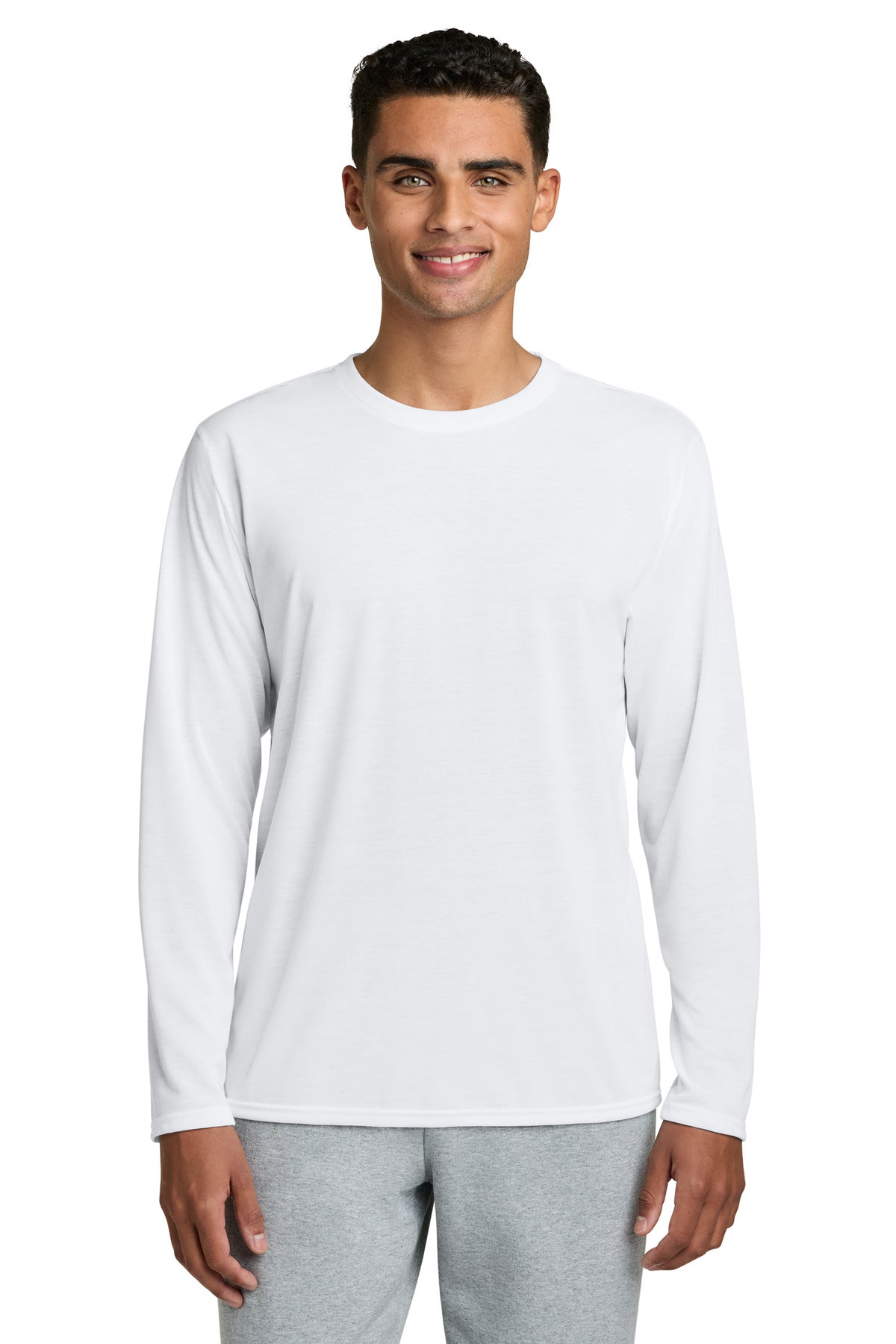 Custom logo Gildan Performance® Long Sleeve T-Shirt. 42400 in White