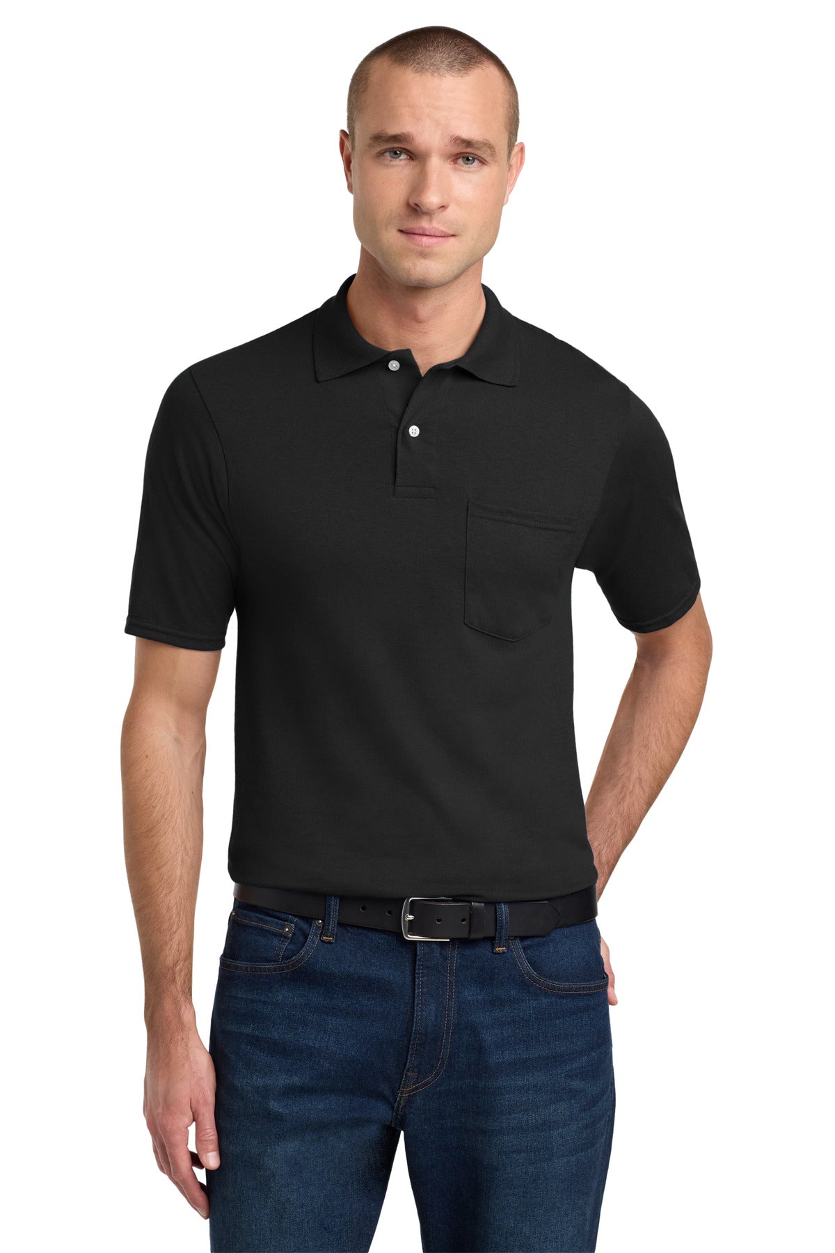 Custom logo Jerzees® Dri-Power® Pocket Sport Shirt. 436MP in Black