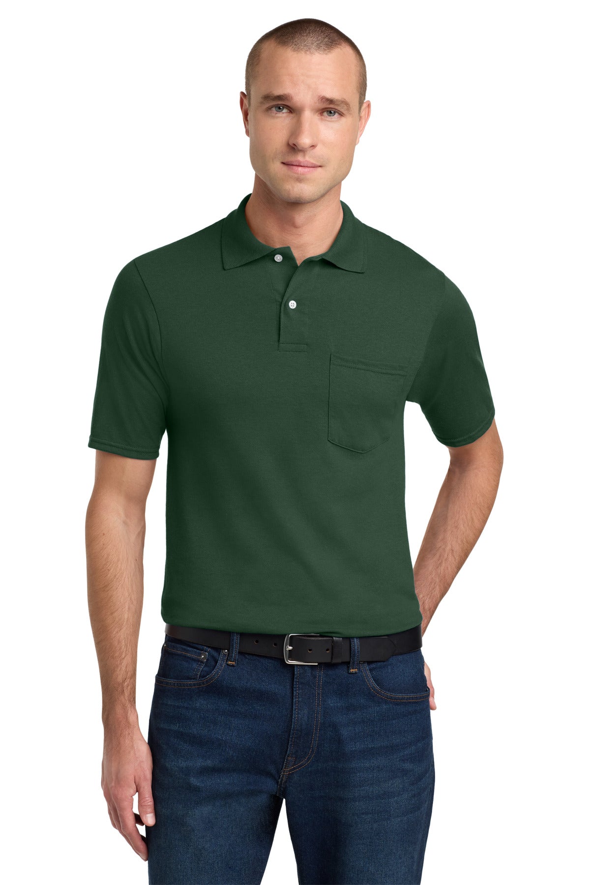 Custom logo Jerzees® Dri-Power® Pocket Sport Shirt. 436MP in Forest Green