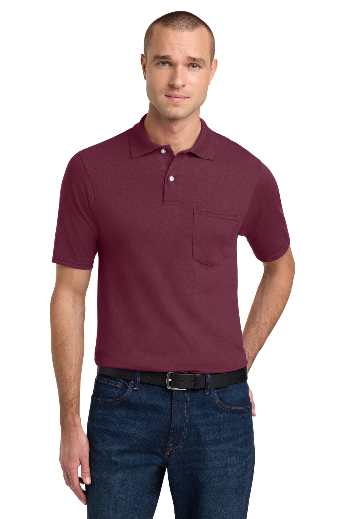 Custom logo Jerzees® Dri-Power® Pocket Sport Shirt. 436MP in Maroon