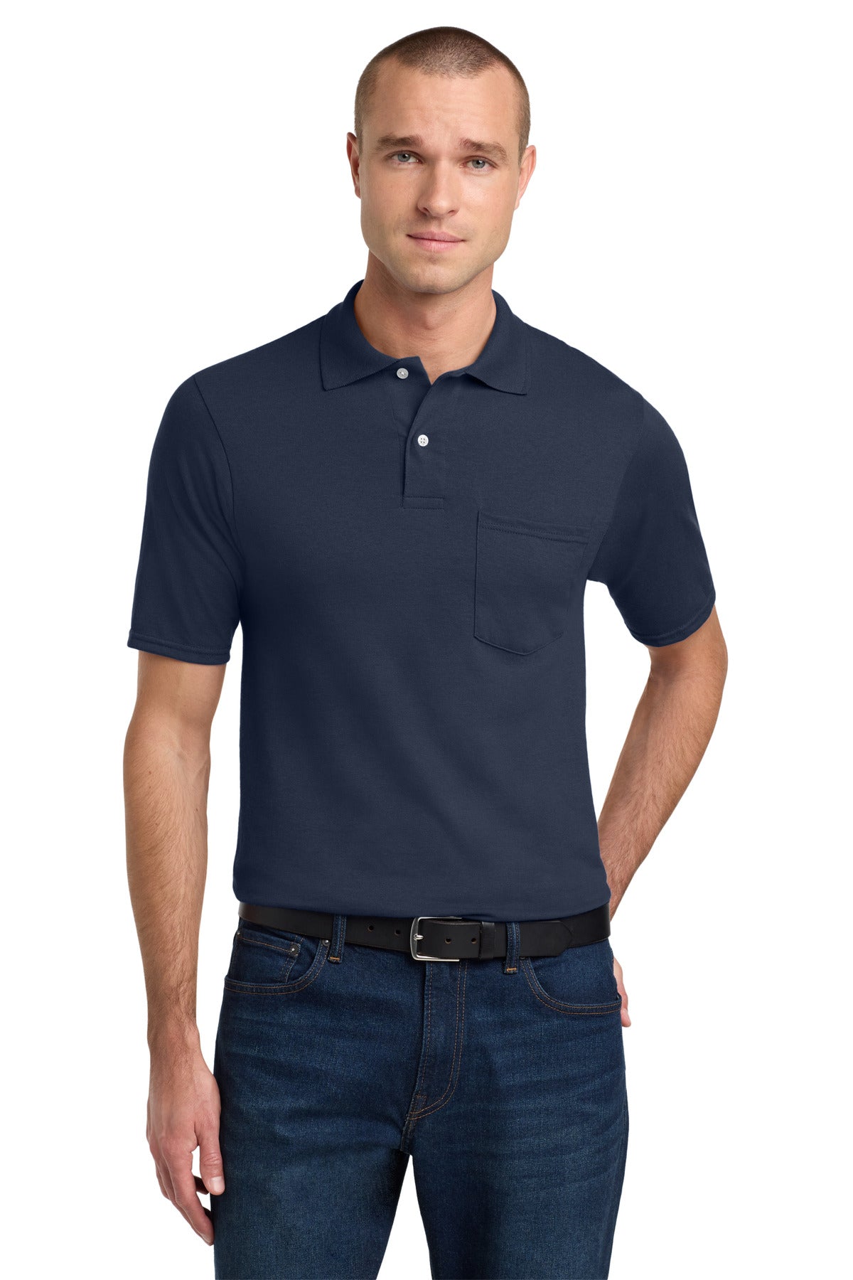 Custom logo Jerzees® Dri-Power® Pocket Sport Shirt. 436MP in J. Navy