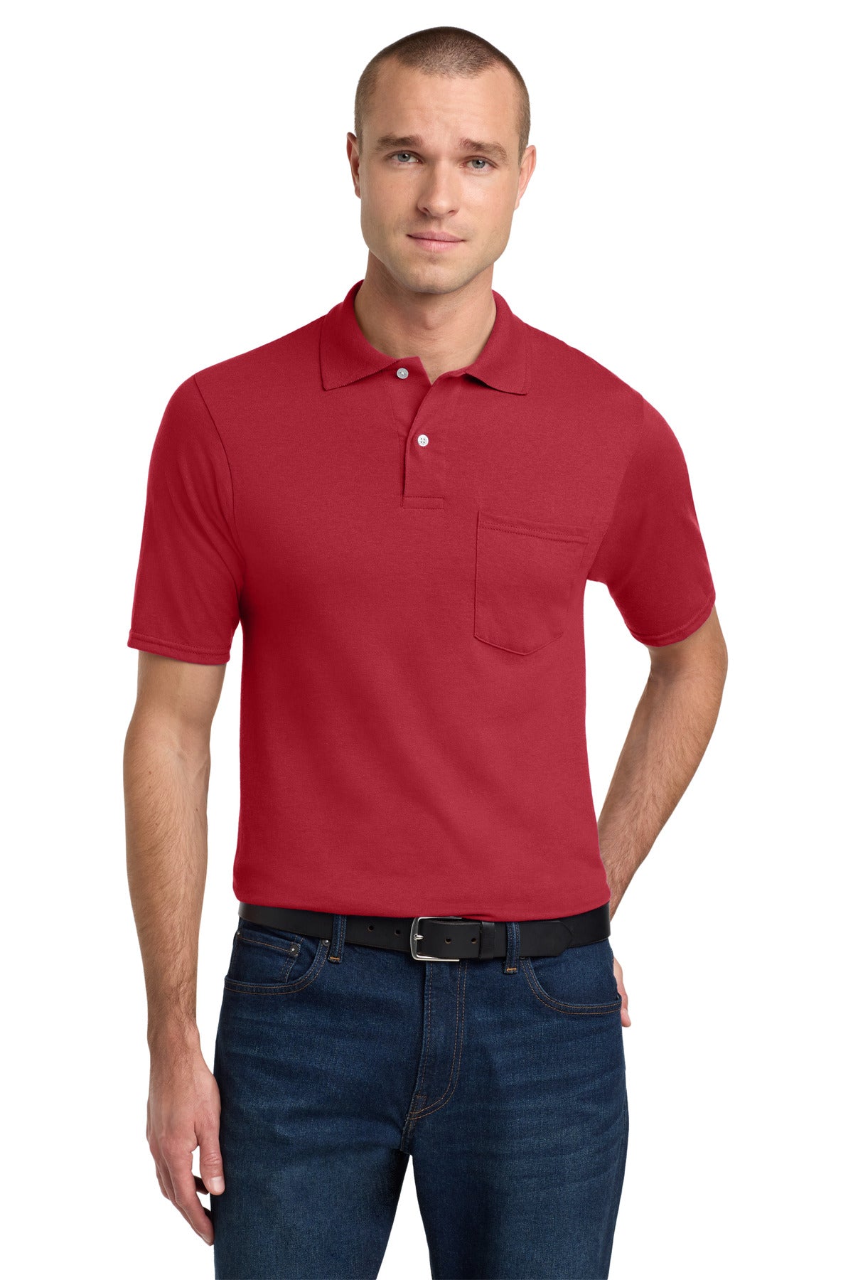 Custom logo Jerzees® Dri-Power® Pocket Sport Shirt. 436MP in True Red