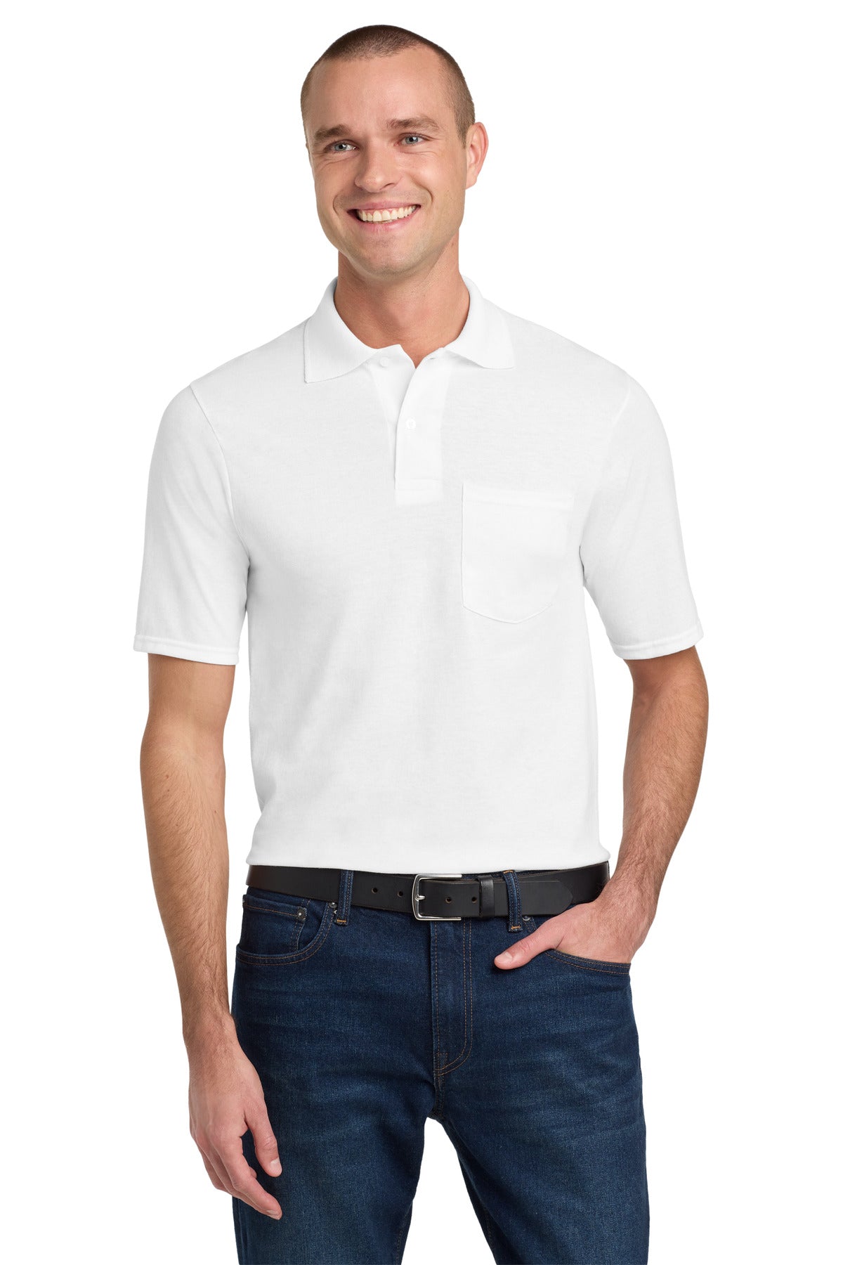 Custom logo Jerzees® Dri-Power® Pocket Sport Shirt. 436MP in White
