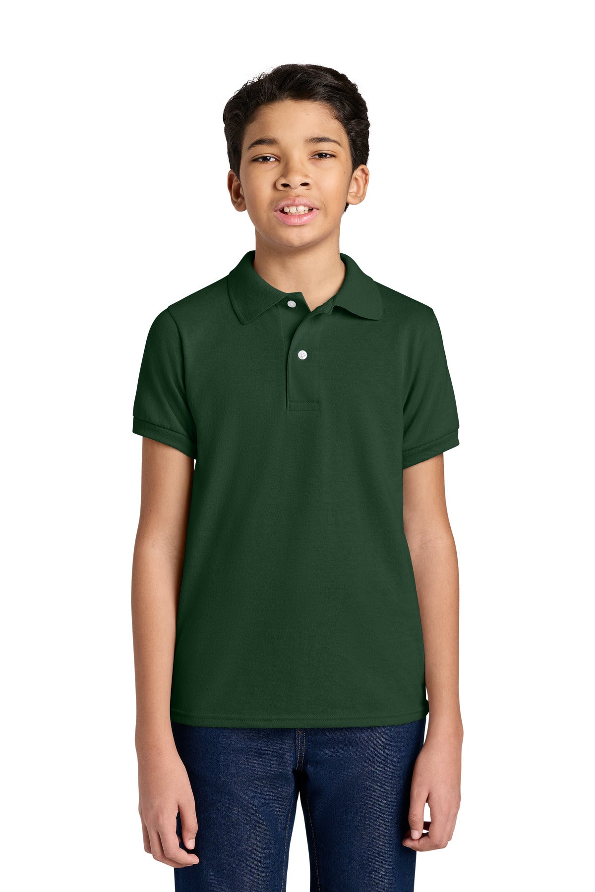 Custom logo Jerzees® Youth Dri-Power® Sport Shirt 437B in Forest Green
