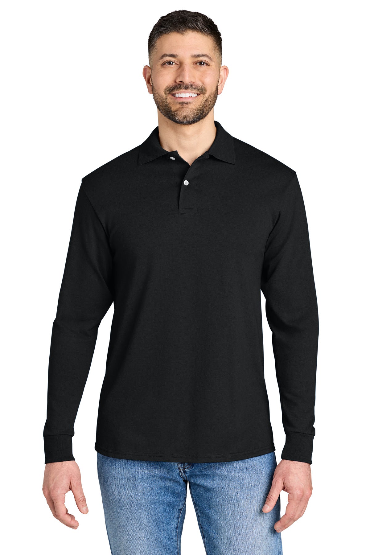 Custom logo Jerzees® Dri-Power® Long Sleeve Sport Shirt 437LS in Black