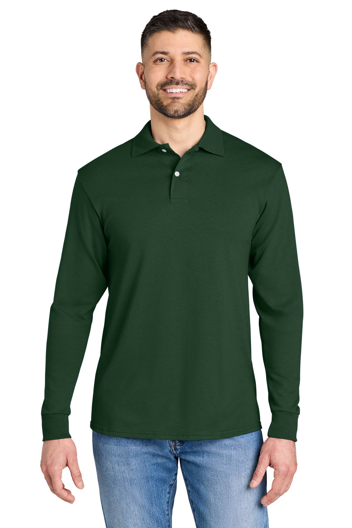 Custom logo Jerzees® Dri-Power® Long Sleeve Sport Shirt 437LS in Forest Green