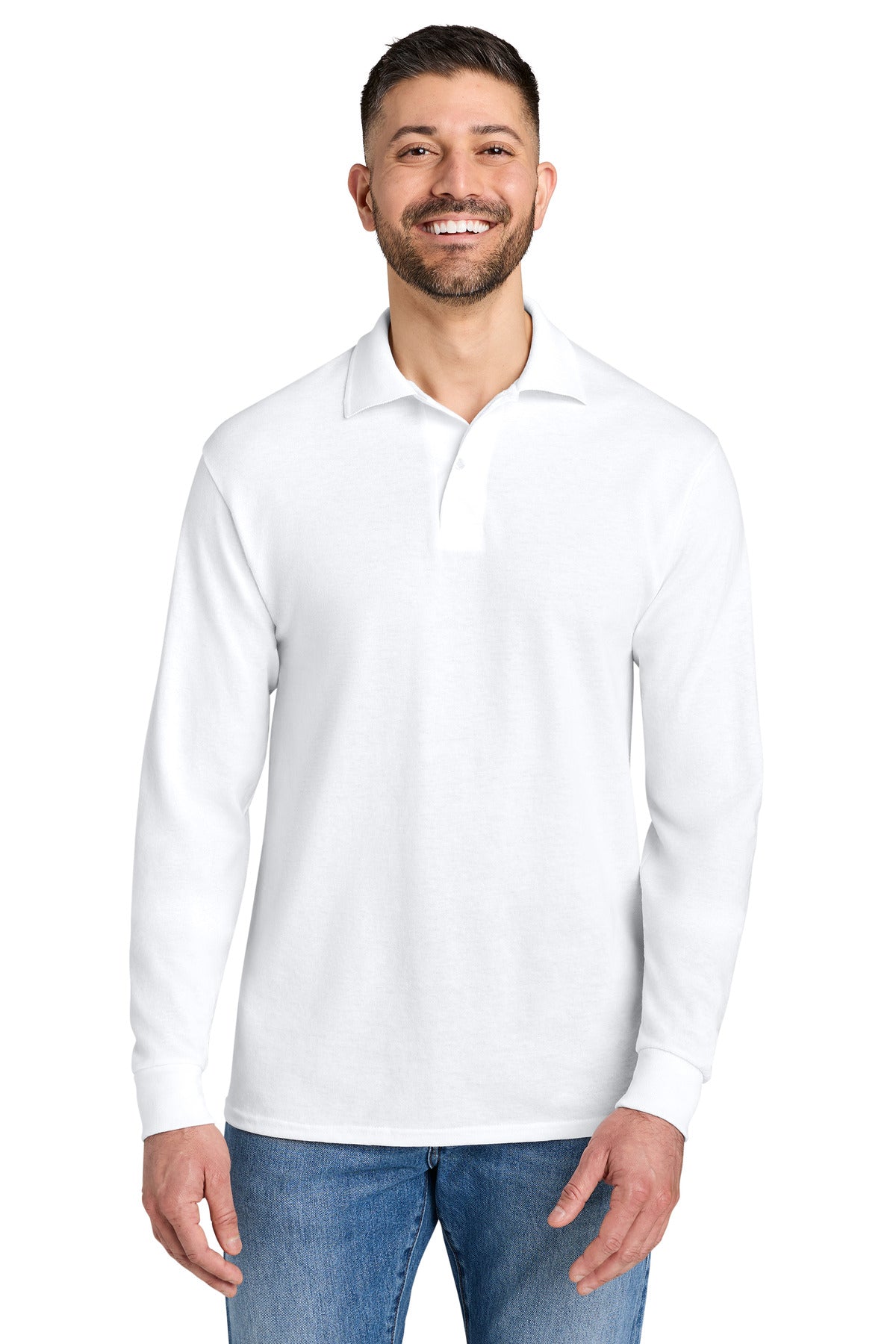 Custom logo Jerzees® Dri-Power® Long Sleeve Sport Shirt 437LS in White