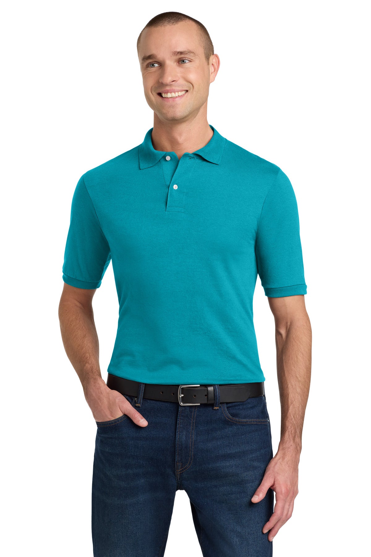 Custom logo Jerzees® Dri-Power® Sport Shirt. 437M in California Blue