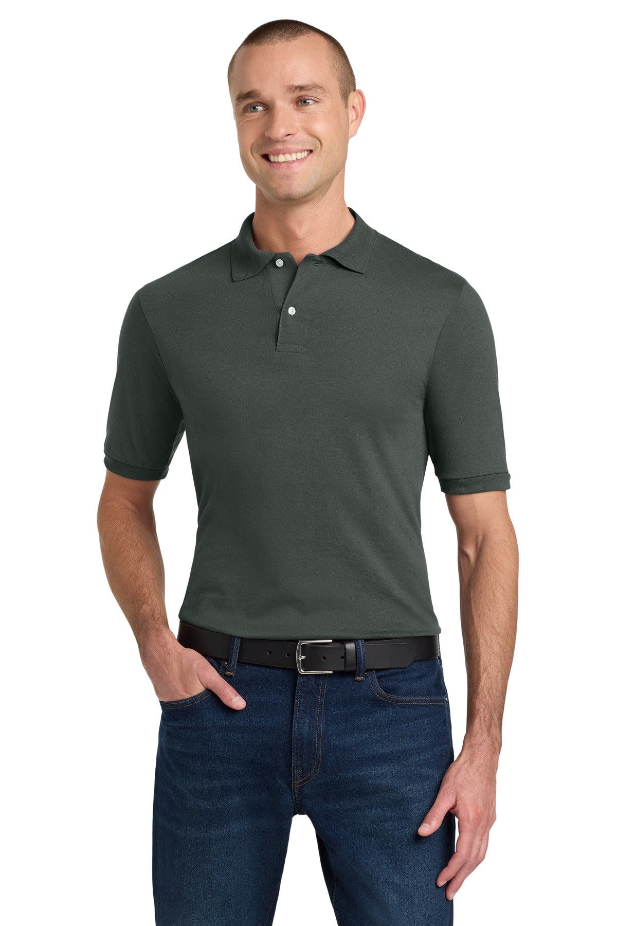 Custom logo Jerzees® Dri-Power® Sport Shirt. 437M in Charcoal Grey