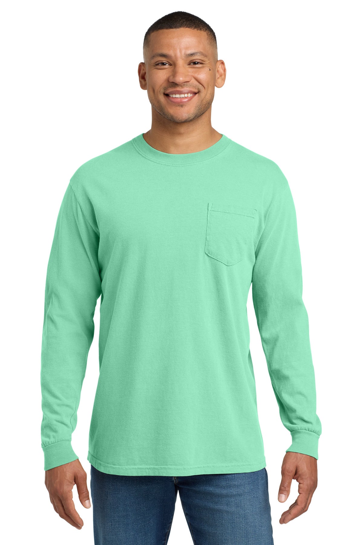 Custom logo COMFORT COLORS ® Heavyweight Ring Spun Long Sleeve Pocket Tee. 4410 in Island Reef
